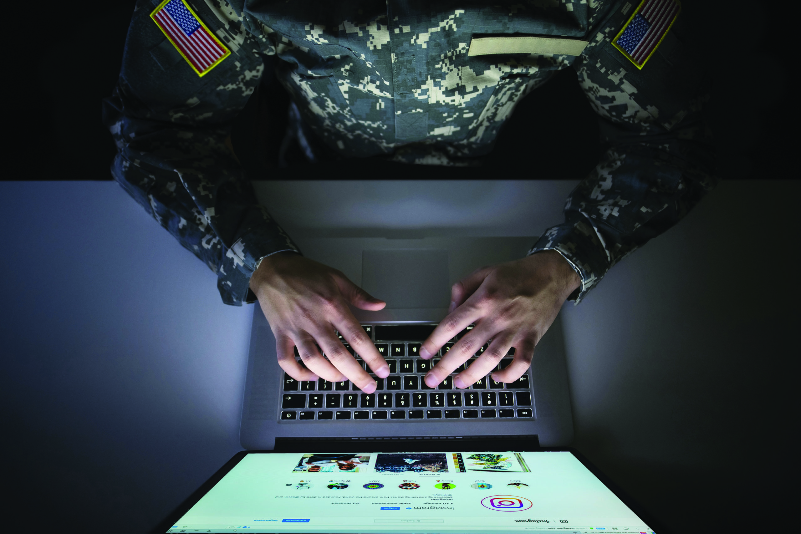 Phantom generic image of a soldier on a computer